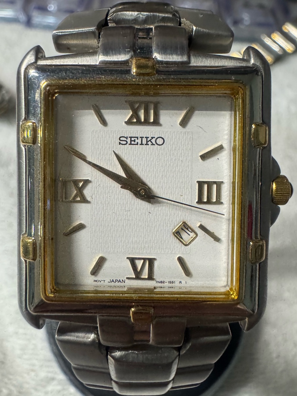 Seiko Two-Tone Square Dress Watch - White, Gold & Silver
